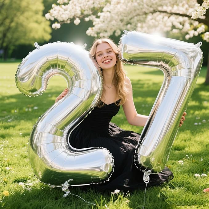 40 Inch Silver Number 27 Digital Balloon,Jumbo Mylar Foil Helium Balloon for 27 Balloons for Birthday Party,Wedding Anniversary Party Decorations