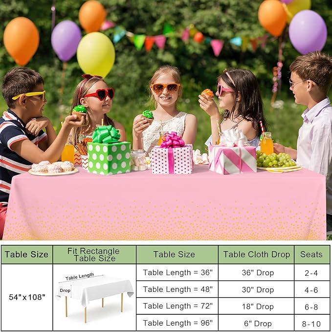 misaya 4 Packs Dot Disposable Table Cloth, 54 x 108 Inch Waterproof Plastic Tablecloth, Rectangle Gold Dots in Pink Table Covers for Easter, Picnic, Birthday, Party