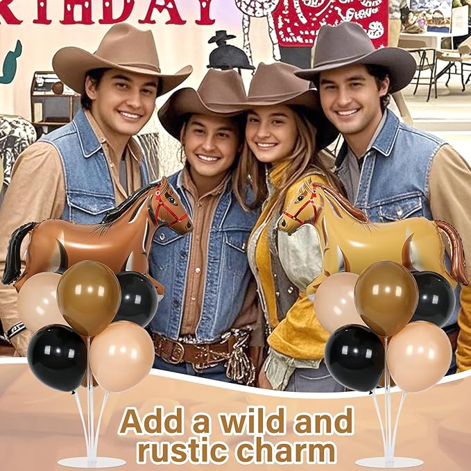 Western Horse Birthday Party Balloons Stand Kit 2 Sets With 2 Wild West Horse Foil Balloons Cowboy Party Balloon Centerpiece for Tables for Boy First Rodeo Birthday Farm Fiest Baby Shower Decorations