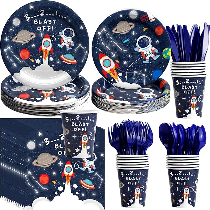 Space Birthday Decorations Tableware Boys - Outer Space Theme Party Supplies, Paper Plates, Napkin, Cup, Cutlery, Galaxy Space Astronauts Theme Party Decorations For Baby Shower | Server 24