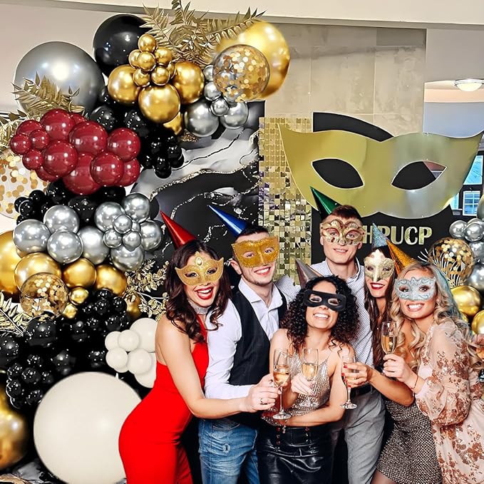 Burgundy Black White Gold Balloon Arch Garland Kit, 147PCS Latex Balloons Different Sizes 18 12 10 5 inch for Valentines Wedding Bachelorette Birthday Mothers Day Graduation Party Decoration