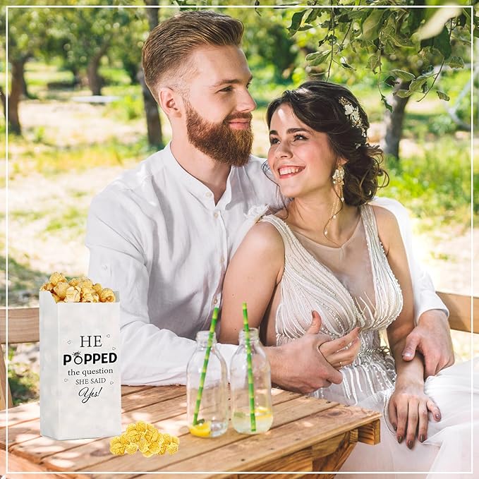 AIOMOB 100 Pcs He Popped the Question Popcorn Bags Engagement Party Favors Decorations Grease Resistant Popcorn Favor Bags for Engagement Party Bridal Shower Wedding Supplies
