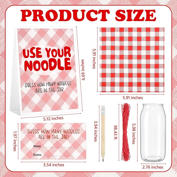 Yungyan 104Pcs Pizza Theme Baby Shower Party Game Guess How Many Pasta Guessing Cards Pencils Standing Sign Plastic Jar Checkered Cloth Twine Paper for Gender Reveal Italian Tomato Themed Celebrations
