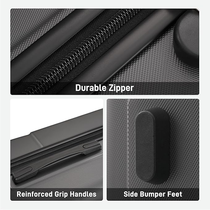 6 Pcs ABS Hardshell Luggage Sets Spinner Wheel Suitcase Lock Suitcases Charcoal
