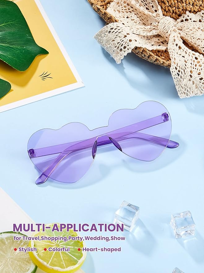 Weewooday 40 Pairs Heart valentines Glasses Rimless Heart Shaped Frameless Sunglasses Transparent Sunglasses Tinted Eyewear