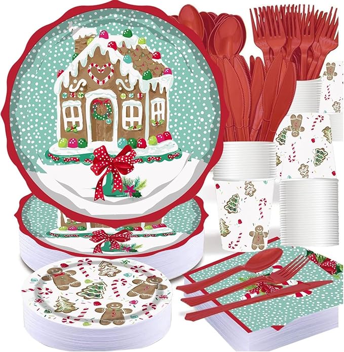 Gingerbread House Paper Plates, 25 Set for kids Xmas Man Paper Plates, Perfect for School Gingerbread Party Christmas Winter Holiday Favor Supply Party