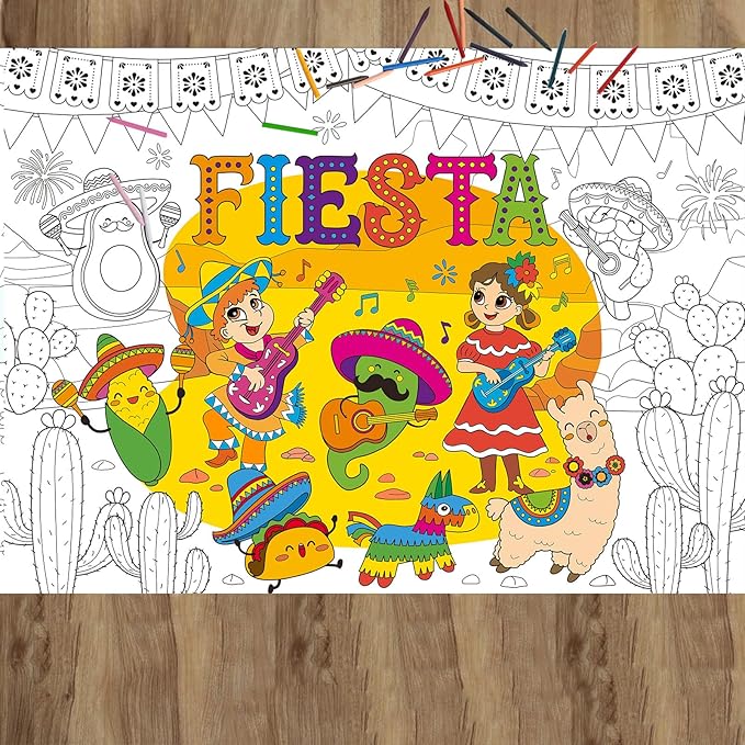 ZOIIWA Mexican Fiesta Coloring Poster Giant Coloring Poster Large De Mayo Coloring Tablecloth Jumbo Coloring Books for Home Birthday Party Supplies Favor 31.4 x 43.3 Inch