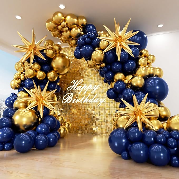 Navy Blue Balloon Arch Garland Kit 153pcs with Star, 22 18 12 10 5in Different Size Navy Blue Metallic Gold Latex Balloons Arch Kit for Graduation Birthday Anniversary Party Decorations