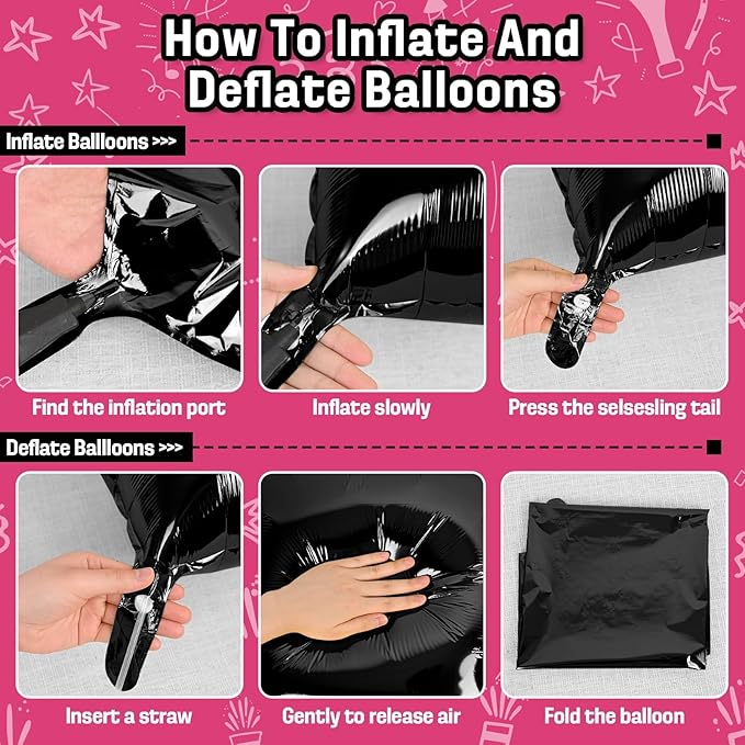 Pink and Black Square Foil Balloons Wall, Double Sided Chrome Hot Pink Black Balloons Tunnel Arch Kit Backdrop for Girl Birthday Party Wedding Engagement DIY Hula Hoop Decorations