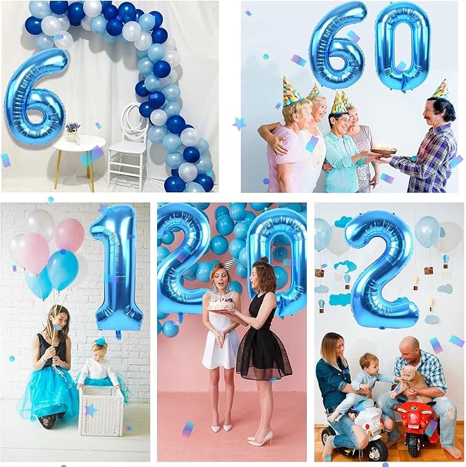 40 inch Blue Number Balloon Giant Foil Helium Balloons Blue Number 2 Balloon for 2nd Birthday Party Decorations