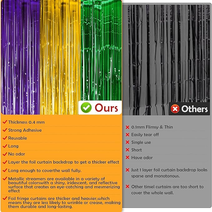 Mardi Gras Decorations - Green Gold Purple Streamers Backdrop Banner | Mardi Gras Party Decorations Indoor Outdoor Outside - New Orleans Masquerade Party Photo Booth Favors Supplies for Home Wall