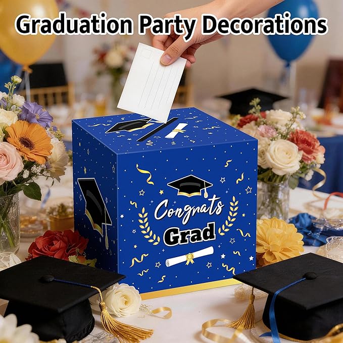 Graduation Decorations 2026 Blue Graduation Card Box Graduation Party Decorations,Graduation Box,Congrats Grad Gifts for 2026 Graduation Party Supplies Favors