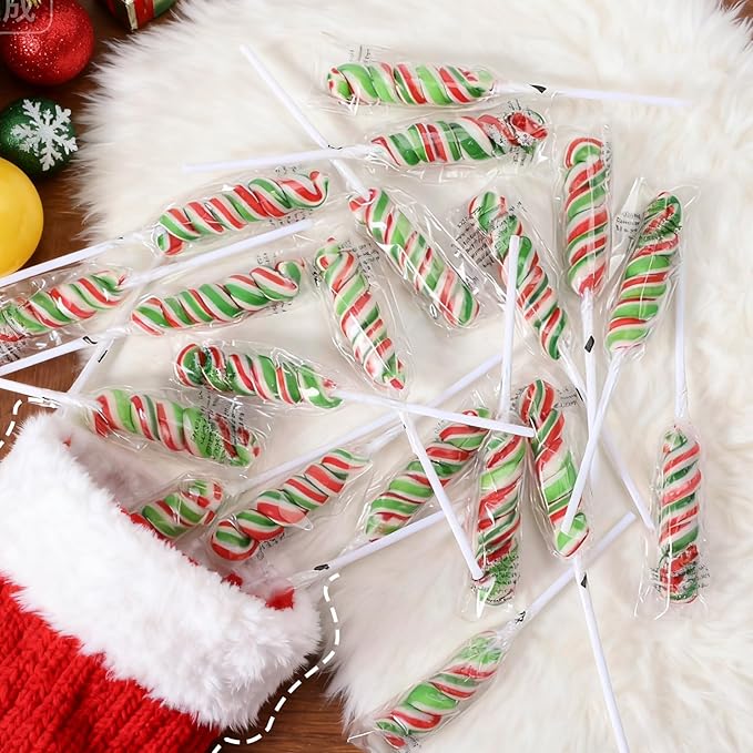 Christmas Lollipops Candy - Individually Wrapped Holiday Twisty Lollipops Bulk - Christmas Themed Red and Green Suckers for Stocking Stuffers, Party Favor, Cherry Flavor, 30 Pack