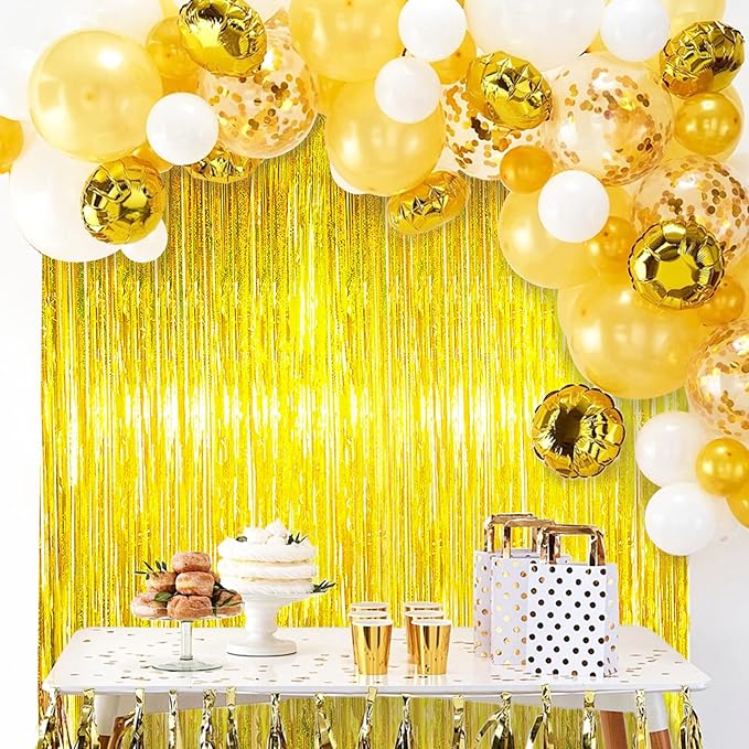 MYUPDALIN 2 Pack Gold Foil Fringe Tinsel Backdrop Party Decorations for Disco/Prom/Dance/Graduation/Birthdays Party Decorations