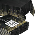 Prestee 12-Pack Black and Gold Dots Disposable Tablecloths – 108x54 Inch Waterproof Plastic Table Covers – Elegant, Heavy-Duty Party Tablecloths for Weddings, Birthdays, Holidays, and Events