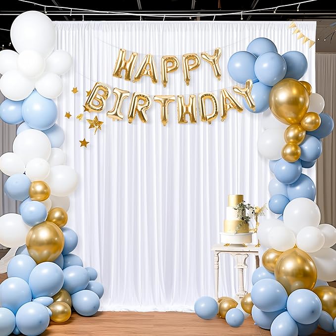 40x10FT White Backdrop Curtains for Wedding Parties, Wrinkle Free Polyester Photography Backdrop Drapes for Wedding Baby Shower Birthday Parties Stage Background Stand Decorations 4x10ft,10 Panels