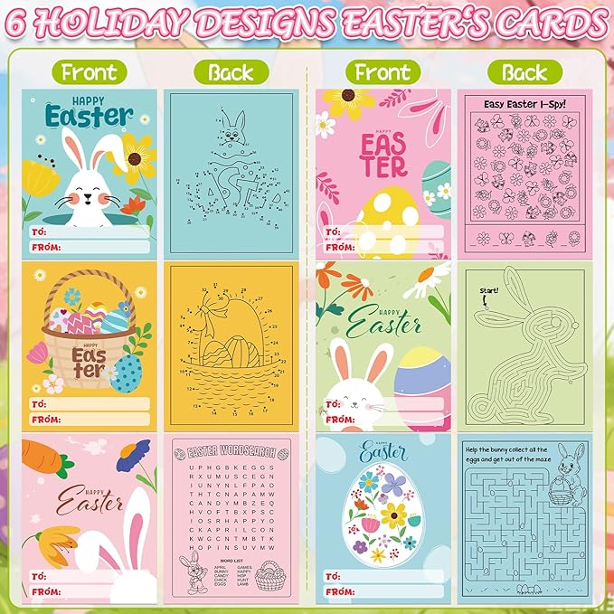 Rotu Easter Basket Stuffers Essentials 30 Packs(274Pcs) Mess Free Watercolor Coloring Books with Easter Cards for Kids, Easter Classroom Gifts for Kids Crafts Games Party Favors for Kids
