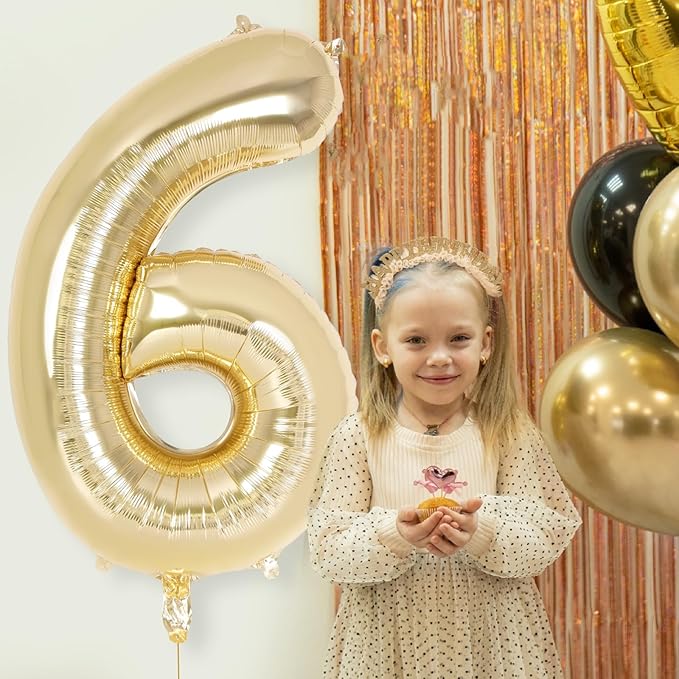 Light Gold Number 6 Balloon 40 Inch, Big Large Foil Helium White Gold Number Balloons, Giant Mylar Number 6 Balloons for 6 Year Old Birthday Party Decorations Supplies Anniversary