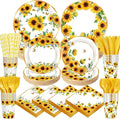 450 Pcs Sunflower Birthday Tableware Set Decorations Floral Paper Plates Napkins Cups Cutlery Straws for Yellow Birthday Wedding Bridal Shower Baby Shower Decorations, Serves 50
