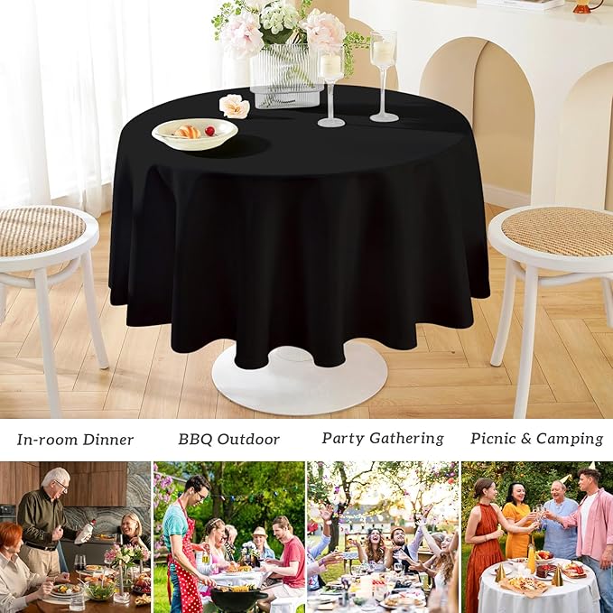 Mulbozy 2 Pcs Black Round Tablecloth, 84 inches Disposable Plastic Black Circle Table Covers for Baby Shower Wedding Bridal Shower Birthday Party Decorations