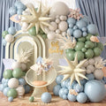 Dusty Blue Green Balloon Garland Arch Kit, Avocado Green Mist Blue White Sand Balloons Kit with Cream Star Balloons for Jungle Safari Neutral Birthday Baby Shower Boho Party Deocrations