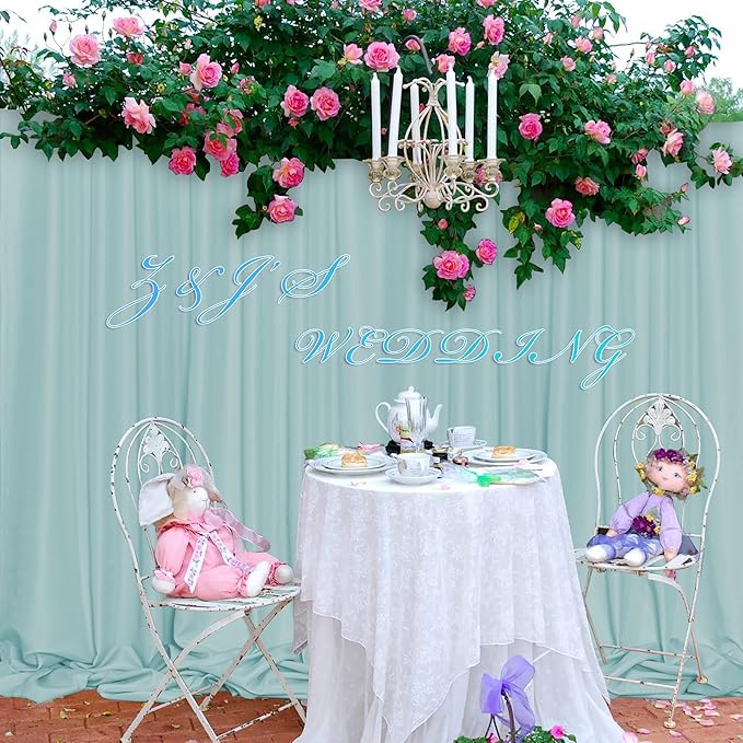 MEETSKY Light Green Backdrop for Parties Wedding Cyan Backdrop Curtains Rod Pocket Drapes Fabric Decoration for Grils Birthday Backdrops Party Baby Shower Photoshoot,5ft x 10ft,2 Panels