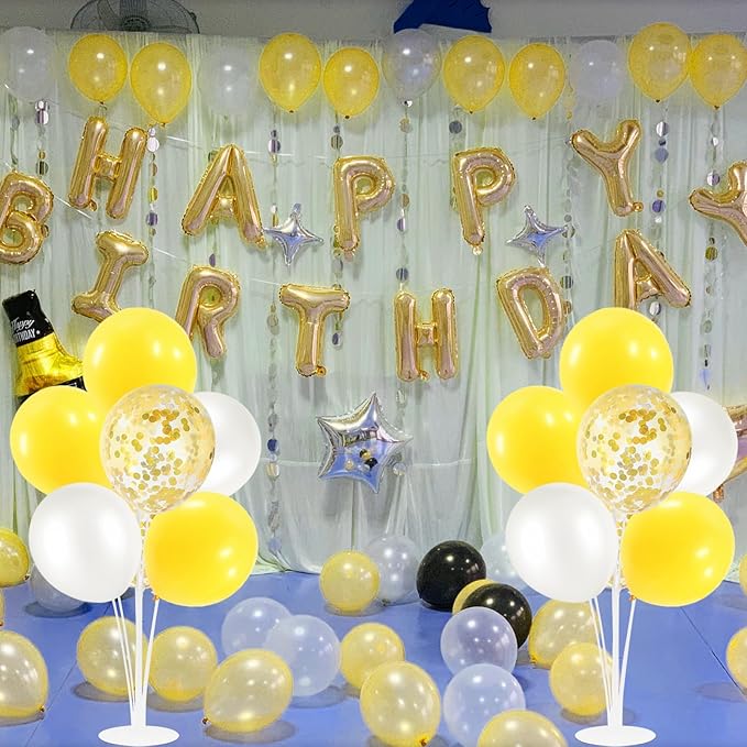 Yellow and White Balloon Stand Centerpiece Table Decorations for Bee Sunflower Daisy Birthday Bridal Shower Engagement Wedding Party Decorations(Yellow white set4)