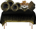 176 PCS Black Gold Party Dinnerware Set Black Golden Dot Disposable Dinnerware Plate Napkins Cups Gold Plastic Forks Knives Spoons Tablecloth Party Supplies Birthday Graduation New Years