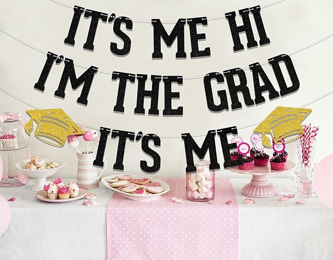 Four Ever Sweet It's Me Hi I'm The Grad It's Me Banner, Class of 2026 Graduation Decorations, College High School Graduation Party Favors, We are So Proud of You Grad Party Sign Black & Gold