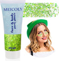 MEICOLY Lime Green Face Body Glitter for,St Patricks Day Accessories, Holographic St Paddys Face Glitter Self-Adhesive, Light Green Body Glitter,Chunky Glitter Face Paint for Party Festival Halloween