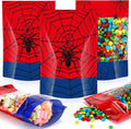 Fuutreo 50 Pcs Spider Gift Bags Plastic Cobweb Birthday Sealed Pouches Resealable Red Blue Spider Bags Party Favor Pouches for Home Candy Small Gift Party Wrapping Supplies Decoration