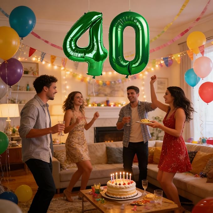 40 Number Balloons, 40 Inch Dark Green 40th Birthday Decoration for Women & Men, Large Foil Party Decorations for Engagement Celebration Memorial Day's Supplies