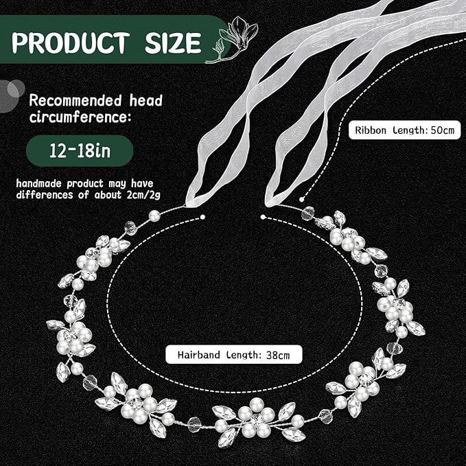 Flower Girl Headpiece, Flower Girl Hair Accessory, Silver Wedding Headband for Girls, Princess Crystal Pearl Hair Accessories for Birthday, Party, First Communion,Wedding