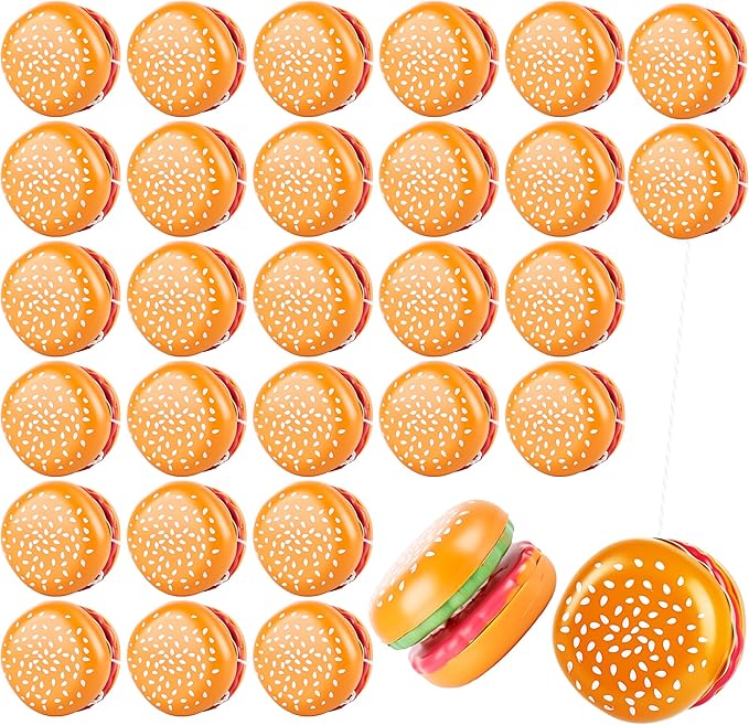 30 Pack Hamburger Yo Yo Toys Funny Plastic Yo Yo Bulk Novelty Responsive Ball for Birthday Party Favors Classroom Prizes Holiday Goodie Bag Fillers