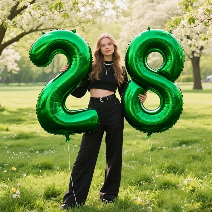 40 Inch Green Number 28 Digital Balloon,Jumbo Mylar Foil Helium Balloon for 28 Balloons for Birthday Party,Wedding Anniversary Party Decorations