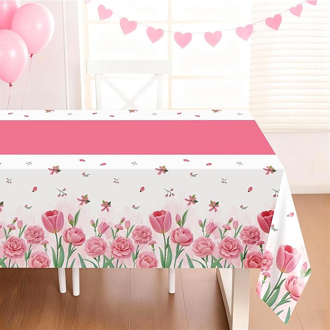 Childom 3 Pack Mothers Day Decorations,Mothers Day Tablecloth,54" x 108" Disposable Plastic Table Cloth for Rectangle,Party Table Cover for Birthday Party Supplies,Home,Dinner,Indoor,Outside