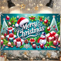 Christmas Banner Merry Christmas Snowman Gift Tree Backdrop Green Red White Holiday Wall Decoration Party Photo Prop Indoor Outdoor Scene for Home Office 71 X 43 Inches