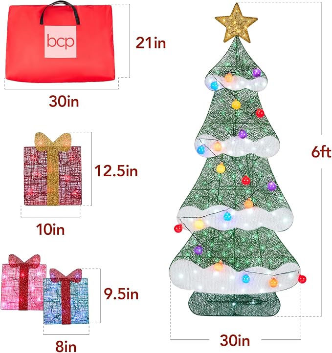 Best Choice Products 6ft Lighted 2D Christmas Tree Outdoor Décor, Large Holiday Yard Decoration w/ 170 Twinkling LED Lights, Storage Bag - Multicolor