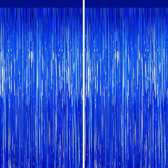 2 Pack Blue Foil Fringe Curtains, 3.3ft x 6.6ft Streamer Foil Curtain, Tinsel Backdrop for Birthday Party, Christmas Decor, Wedding Engagement Baby Shower Bachelorette Party Decorations
