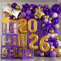 Purple Graduation Decorations 2026 Set of 4 GRAD Balloon Boxes with Balloon Arch Garland Kit mylar balloons Fringe Curtain So Proud of You 2026 prom Graduation kpop Decorations