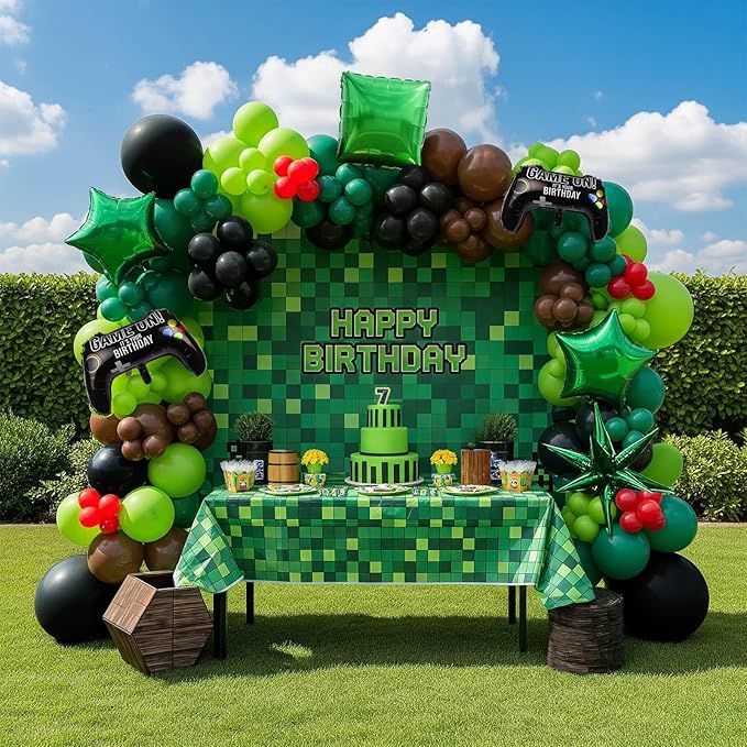 Video game Balloon garland kit 135pcs Green Black brown balloons with Controller Star mylar balloons Gamer night Decorations For Boy gaming birthday party supplies