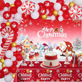Christmas Party Decorations Set, Red White Gold Christmas Balloon Garland Arch with Candy Cane Foil Balloons, Merry Christma Backdrop Banner Tablecloths for Xmas Party Decorations Supplies