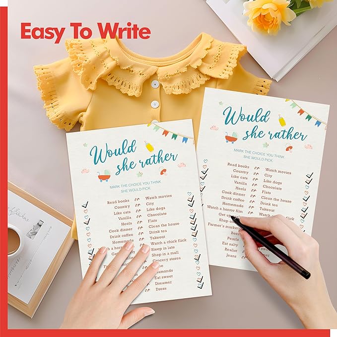 55PCS Baby Shower Game Cards, Would She Rather Bridal Wedding Shower Card Games Fun Baby Shower Party Games