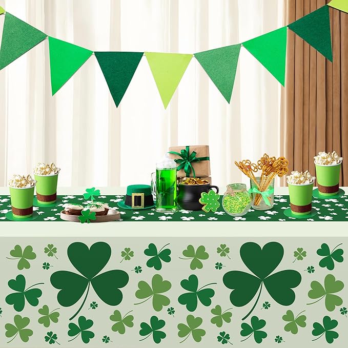 OHOME 2 Pack St Patricks Day Decorations - St Patrick's Day Tablecloth | St Patricks Day Accessories - St Patty's Day Accessories | Shamrock Decorations - St. Patrick's Day Decor Party Favors