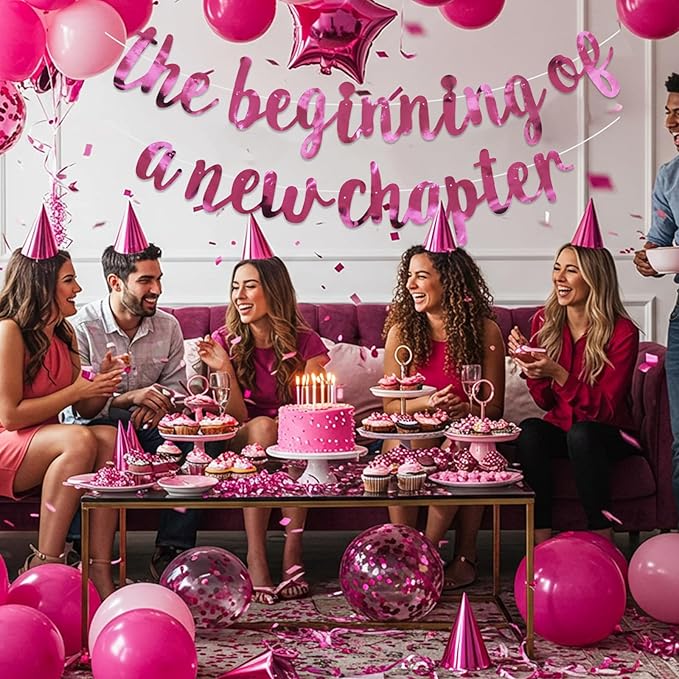 BEISHIDA Double-Sided Pink The Beginning of A New Chapter Banner,Farewell Book Themed Housewarming Party Congratulations Decorations,Going away party Retirement Garland,Graduation Sign 2026 Banner