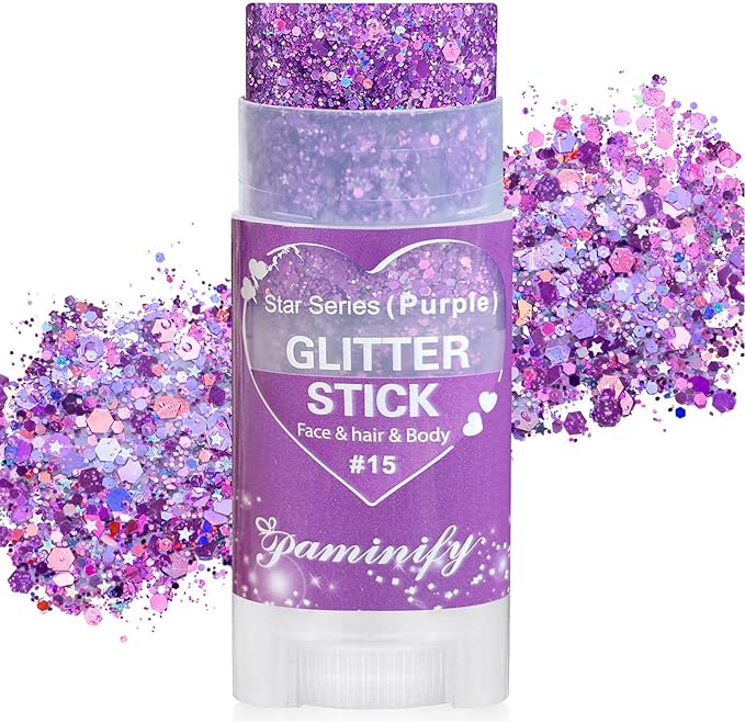 Purple Hair Glitter Stick, Mardi Gras Outfit for Women,Purple Body Face Glitter,Rave Mardi Gras Accessories Carnival Chunky Glitter Sequins,Waterproof Shimmer Body Paint for Festival