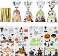 Aegero Halloween Cellophane Treat Bags, 200pcs Trick or Treat Goody Bags with 220pcs Twists for Snacks Cookies Packing, Party Supplies,Halloween 01