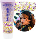 MEICOLY Face Glitter Makeup for Music Festival,Country Concert Outfits for Women, Holographic Gold Silver Purple Body Glitter,Halloween Party Accessories Self-Adhesive Glitter Face Paint,50ml