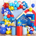 7th Birthday Decorations Boy, Dog Paw Seven Years Old Party Arch with Red Blue Yellow Long Latex Balloons 40 inch Number 7 Balloon and Star Foil for Paw Birthday Party Supplies