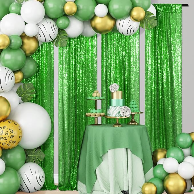 Green Sequin Backdrop 6FTx8FT Photobooth Backdrop Curtains for Birthday, Party, Wedding Decoration
